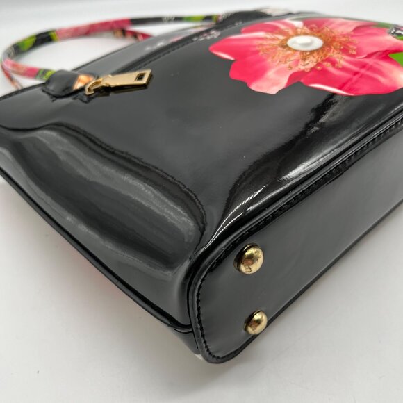 Unbranded Black Glossy Floral Shoulder Bag - Picture 8 of 10